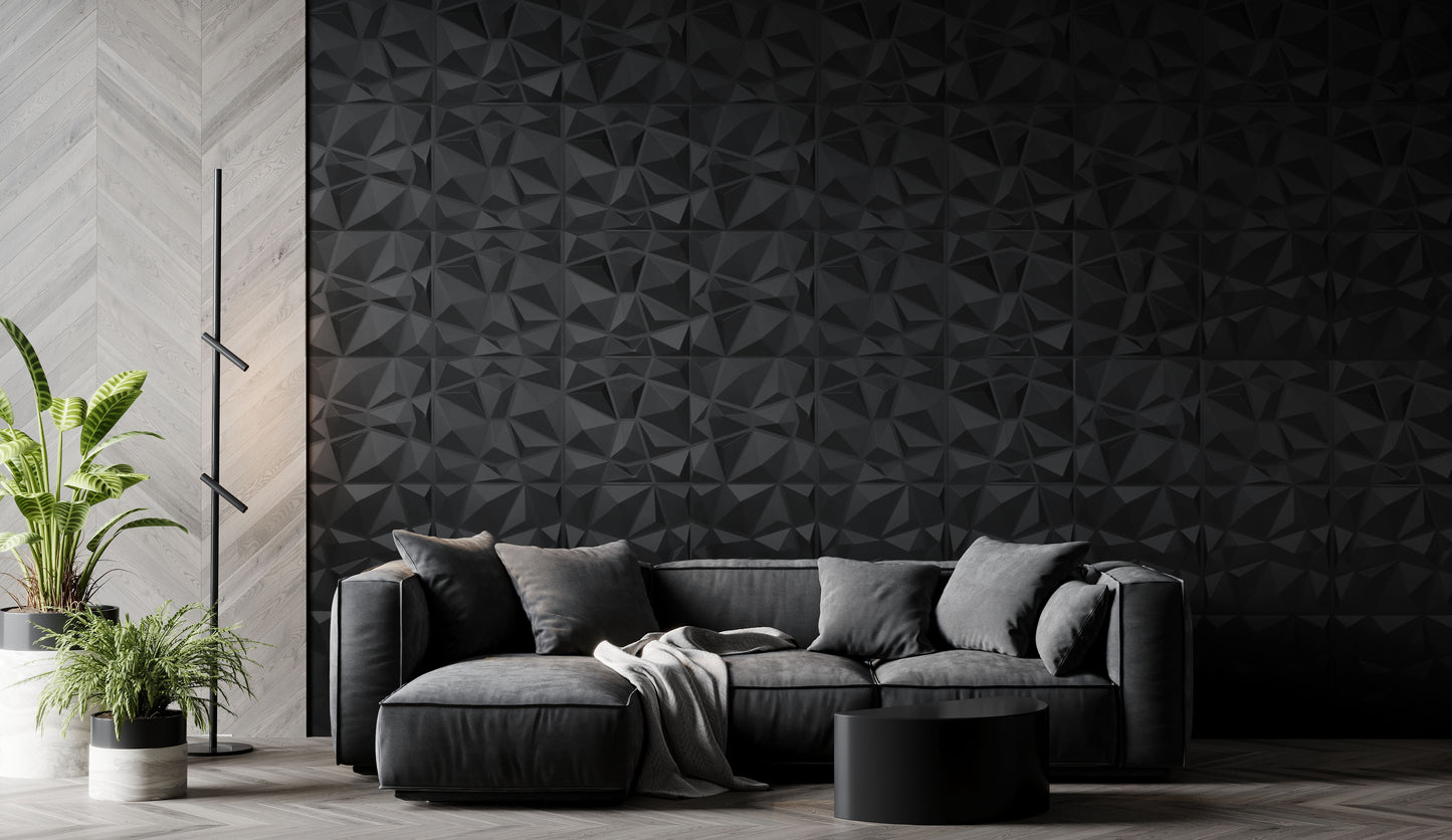 Mosaic 3D Wall Panel 12 Pack - Matte Black